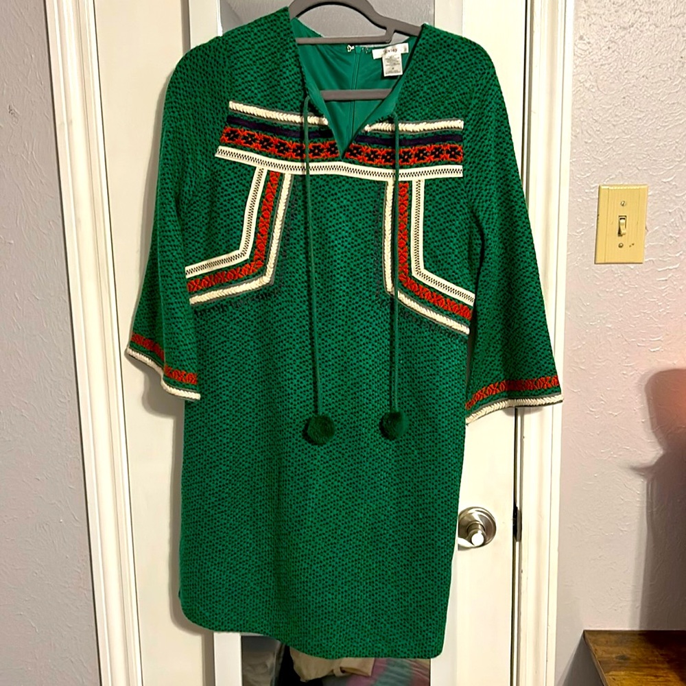 NWT Esley knee length green dress with Pom Pom detail